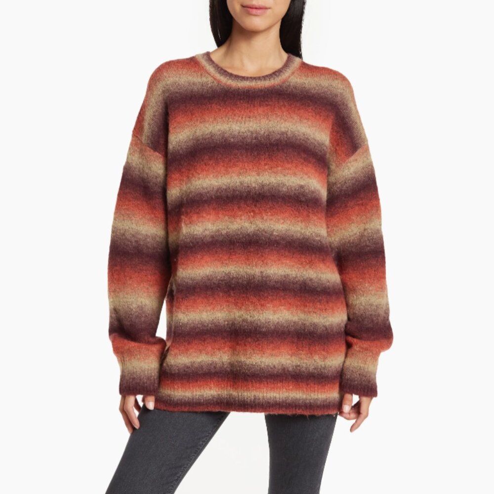 RE/DONE Stripe 90s Oversized Crewneck In Coral Multi